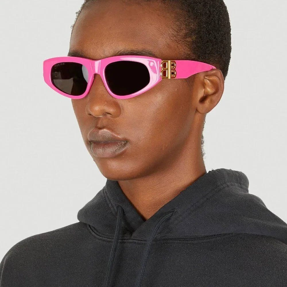 SALE! NEW Balenciaga BB0095S 006 Pink Gold Logo Grey Cat Eye Women Sunglasses